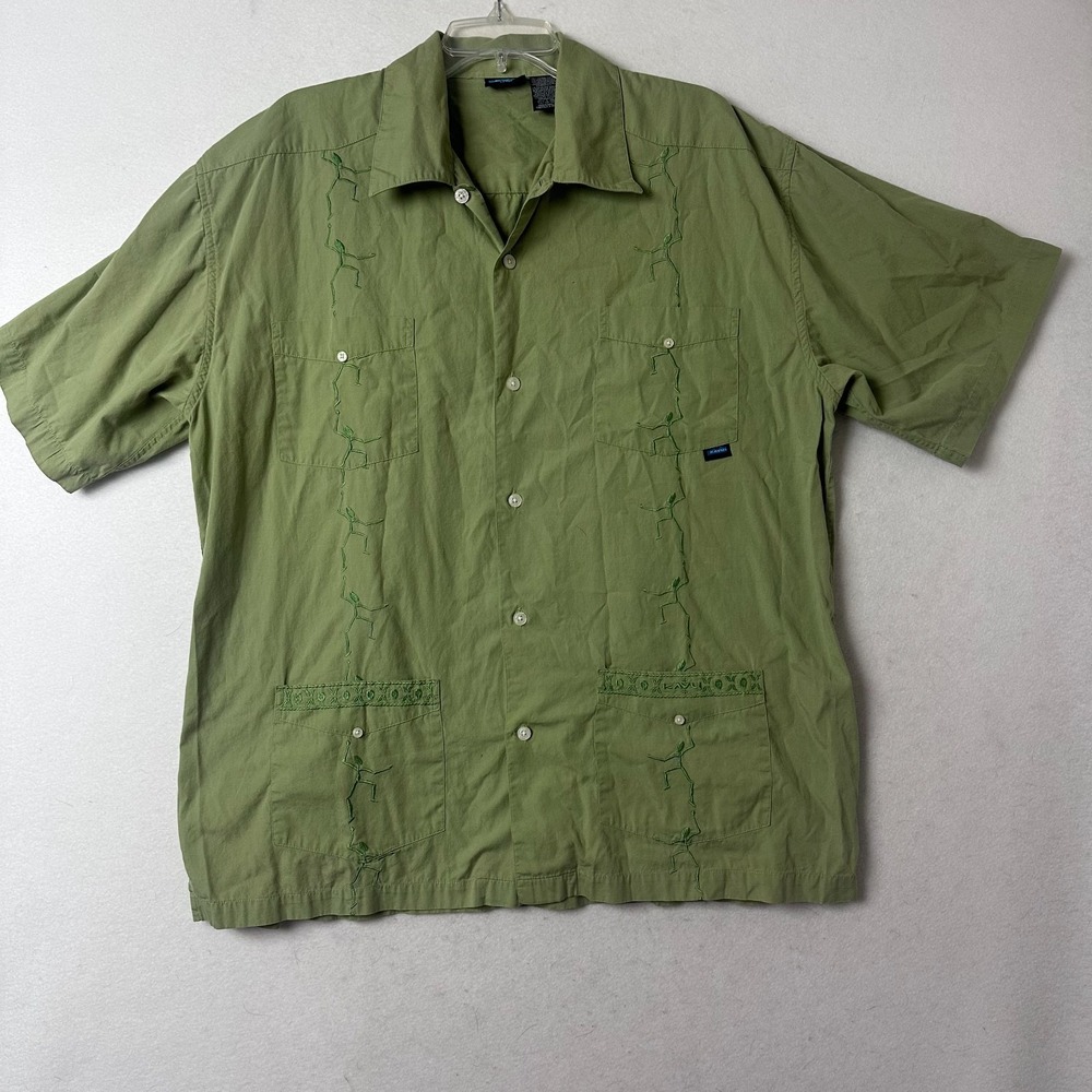 Kavu Mens Large Green Cotton‎ Rock Climber Embroidered Short Sleeve Button Shirt